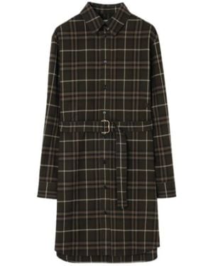 Burberry Fiora Checked Belted Shirt Dress - Black
