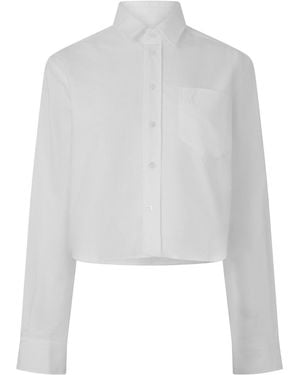 Ami Paris Cropped Pure Collared Long-Sleeve Shirt - White