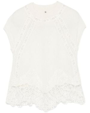 Ermanno Scervino Lace-Trim Short-Sleeve Top - White