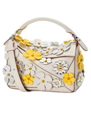 Loewe Small Puzzle Floral-Appliqué Tote Bag - Metallic