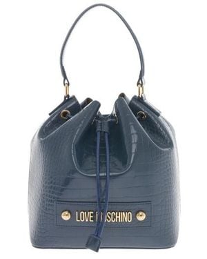 Moschino Logo-Plaque Bucket Bag - Blue