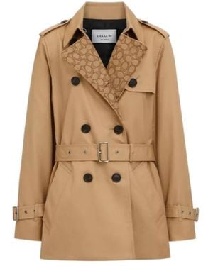 COACH Signature Lapel Short Trench - Natural