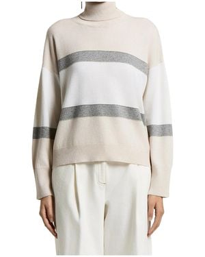 Peserico Striped Roll-Neck Sweater - White