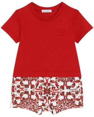 Dolce & Gabbana Majolica-Print Jersey Romper - Red