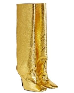 The Attico Sienna Crinkled Laminated Leather Knee-High Boots - Yellow
