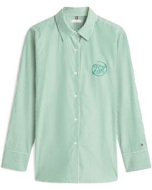 Tommy Hilfiger Striped-Print Logo-Embroidered Shirt - Green