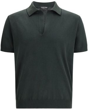 Tom Ford V-Neck Knit Polo Shirt - Green