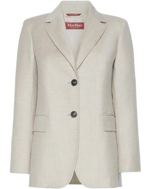 Max Mara Single-Breasted Wool Flannel Blazer - White