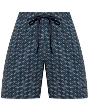 Moose Knuckles Monogram-Pattern Swim Shorts - Blue