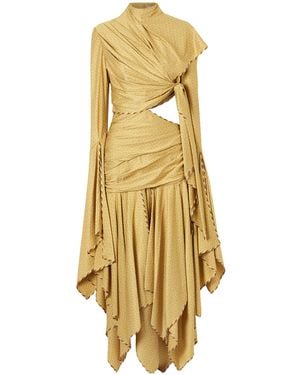 Zimmermann Knotted Draped Printed Silk-Blend Maxi Dress - Metallic