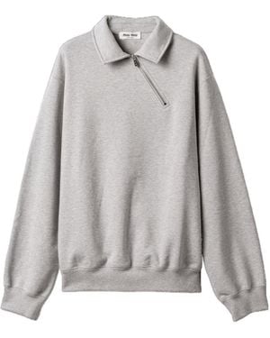 Miu Miu Zippered Cotton Fleece Jacket - Gray