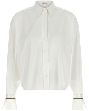 Brunello Cucinelli Shiny Cuffs Boxy Shirt - White