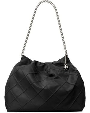 Tory Burch Fleming Quilted Hobo Shoulder Bag - Black