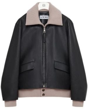 Loewe Rib-Trim Leather Jacket - Black