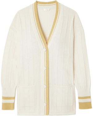 Eres Striped Ribbed Wool And Cashmere-Blend Cardigan - White