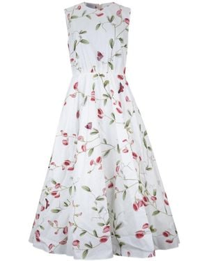 Giambattista Valli Carnations Sleeveless Poplin Midi Dress - White