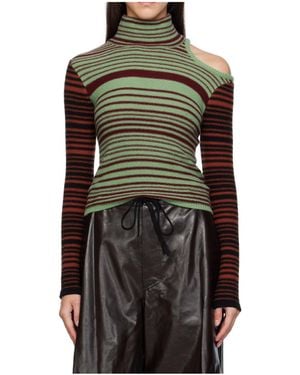 ANDERSSON BELL Elodie Multi-Striped Cutout Turtleneck - Green