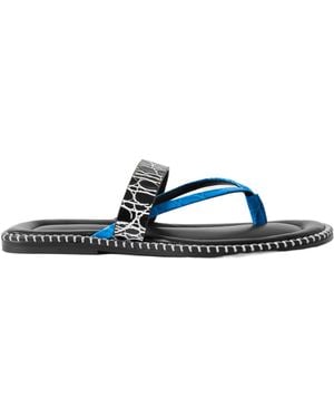 Dries Van Noten Whipstitched Croc-Effect Leather Sandals - Blue