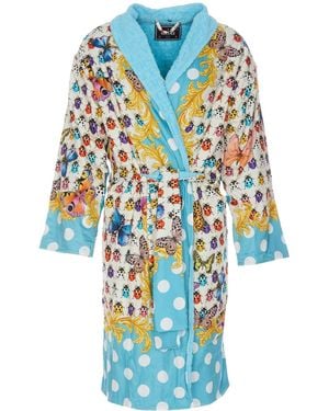 Versace Baroque-Printed Belted Bathrobe - Blue