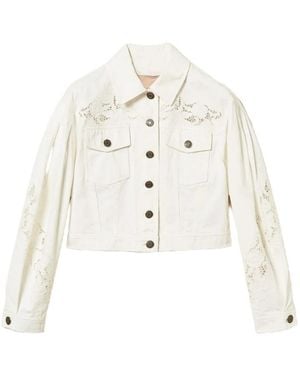 Twinset Lace-Detail Denim Jacket - White