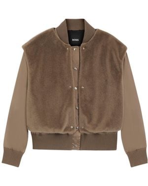 BOSS Boss Removable Faux-Fur Gilet Satin Bomber Jacket - Brown