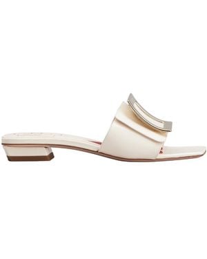 Roger Vivier Belle Vivier Metal Buckle Mules - White