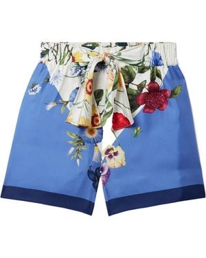 Oscar de la Renta Floral-Print Silk Shorts - Blue