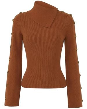 Elisabetta Franchi Knitted Sweater With Gemstone Buttons - Brown