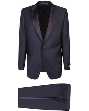Canali Satin-Trim Single-Breasted Suit - Blue