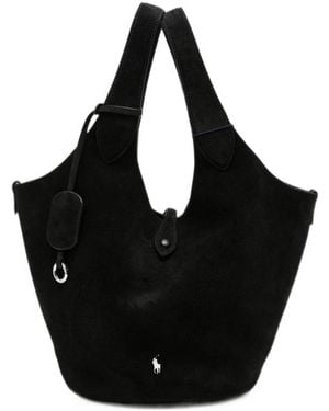 Ralph Lauren Logo-Embroidered Suede Tote Bag - Black