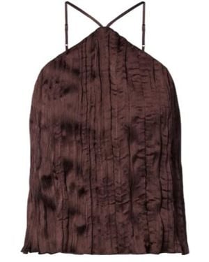 STAUD Akari Plissé Halterneck Top - Brown