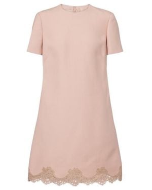 Valentino Crew Neck Lace-Trim Mini Dress - Pink