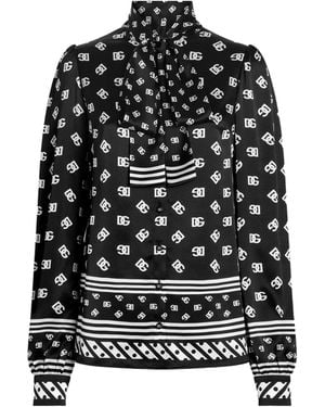 Dolce & Gabbana Dg Printed Pussy-Bow Shirt - Black
