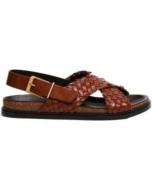 The Row Buckled Leather Sandals - Brown