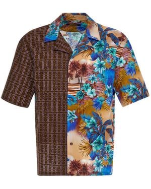 Roberto Cavalli Monogram-Print Panelled Shirt - Blue