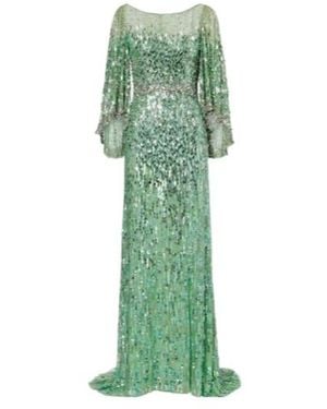 Jenny Packham Ines Embellished Sequined Gown - Green