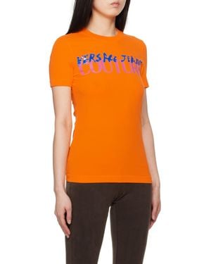 Versace Jeans Couture Couture Logo Printed Crewneck T-Shirt - Orange