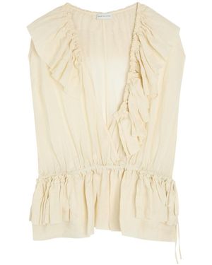 Dries Van Noten Cally Bis Ruffle Woven Blouse - Natural