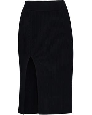 Filippa K Front-Slit Ribbed Midi Skirt - Black