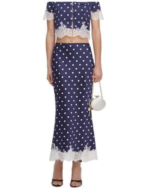 Self-Portrait Polka Dot Satin Midi Skirt - Blue