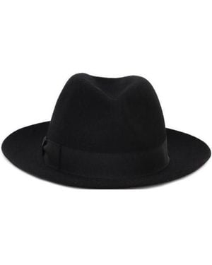 Borsalino Ribbon-Trimmed Wide-Brim Fedora Hat - Black