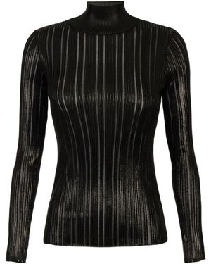 Elisabetta Franchi Laminated Ribbed Top - Black