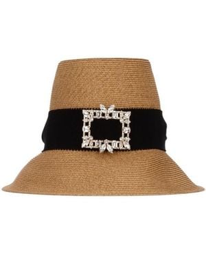 Roger Vivier Crystal Buckle Straw Hat - White