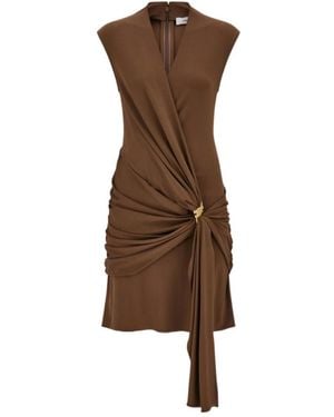 Ferragamo Viscose Mini Dress With Gathered Waist - Brown