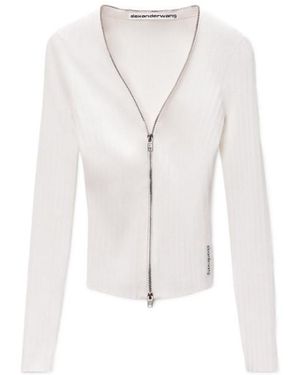 Alexander Wang Ribbed-Knit Zip-Fastening V-Neck Cardigan - White