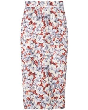Posse Emma Lace-Trimmed Floral-Print Linen Midi Skirt - White