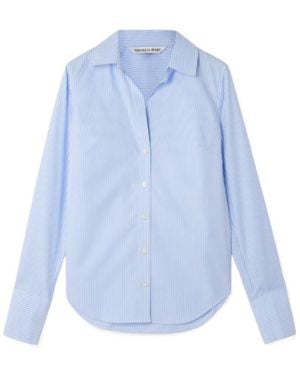 Veronica Beard Amelia Striped Cotton-Poplin Shirt - Blue