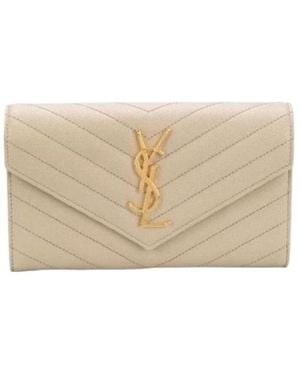 Saint Laurent Cassandre Matelassé Large Flap Wallet - Natural