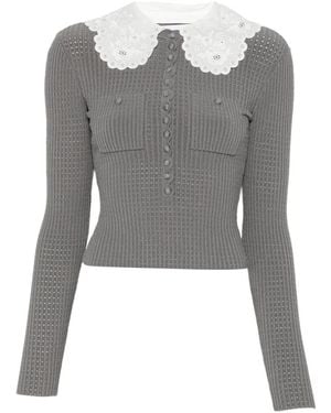 Self-Portrait Lace Collar Knitted Top - Black
