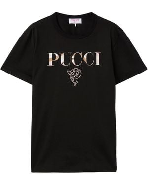 PUCCI Pure Cotton T-Shirt With Contrasting Logo - Black